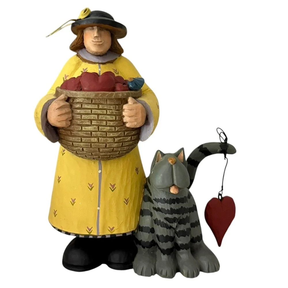 Vtg Williraye Studio Figurine Harvesting Love Yellow Cat Resin Folk Art Mint